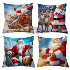 KIT 4 CAPAS DE ALMOFADAS DECORATIVAS NATAL PAPAI NOEL BONECO DE NEVE FELIZ NATAL RENA - TAMANHO 45X45