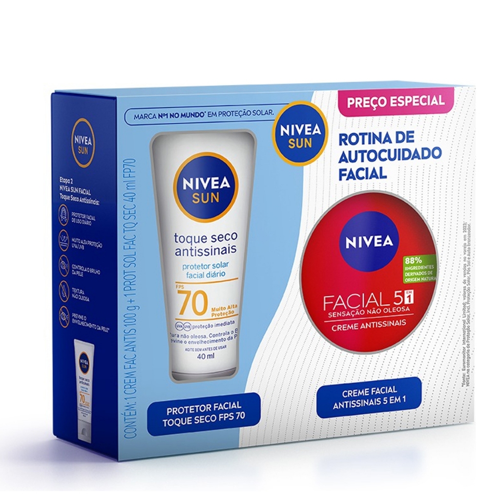 Kit Nivea Protetor Solar Toque Seco Fps70 + Creme Antissinais em Oferta na Shopee