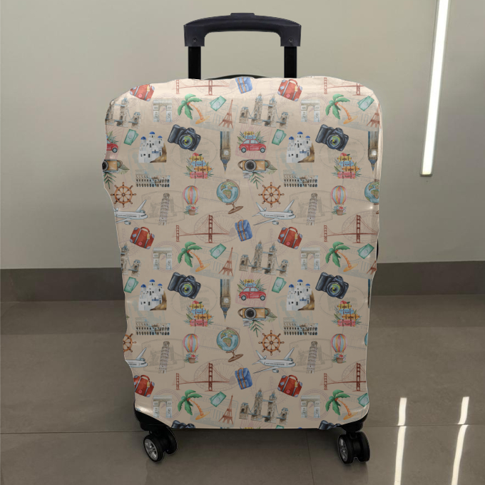 Capa Protetora De Mala Alta Elástica Para Bagagem Estampa Travel