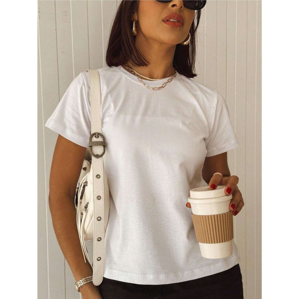 Camisetas Básicas Babylook Lisa T-Shirt Branca Tee - No Sense