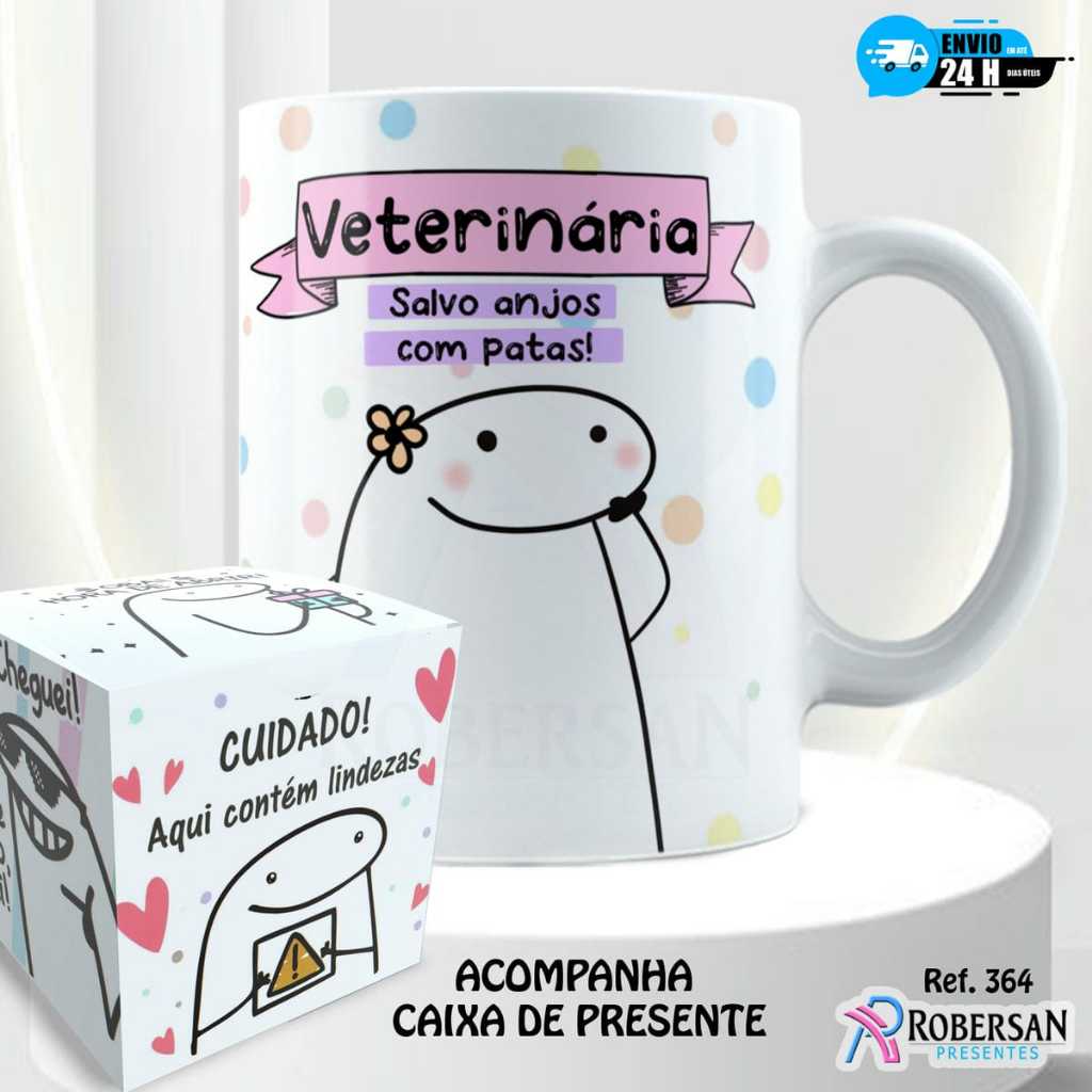 Caneca Veterinária Personalizada com Nome Engraçada Divertida Flork Profissões Xicara Veterinaria