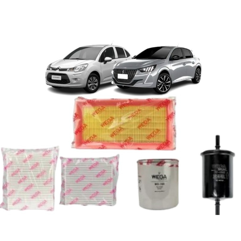 Kit Revisao Filtro Troca Completa Wega Citroen C3 12V 1.2 Peugeot 208 1.2 12V 2016 a 2021 - Spare Parts and Accessories for Vehicles