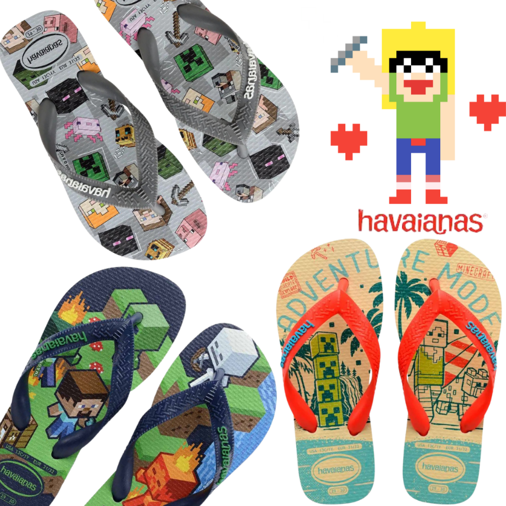 Havainas Minecraft Menino Infantil Juvenil Lançamento Cinza Laranja Marinho