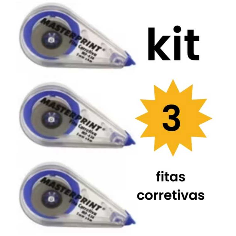 Kit 3 Fita Corretiva Escolar Masterprint Secagem Imediata Corretivo Escolar