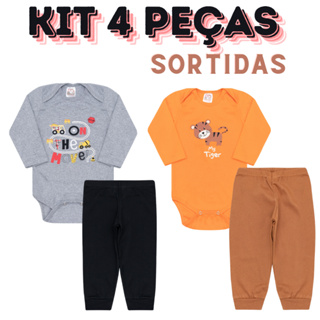 Kit body Bebê 4 peças conjunto bebê Roupa de Bebês Algodão Menino em Oferta na Shopee
