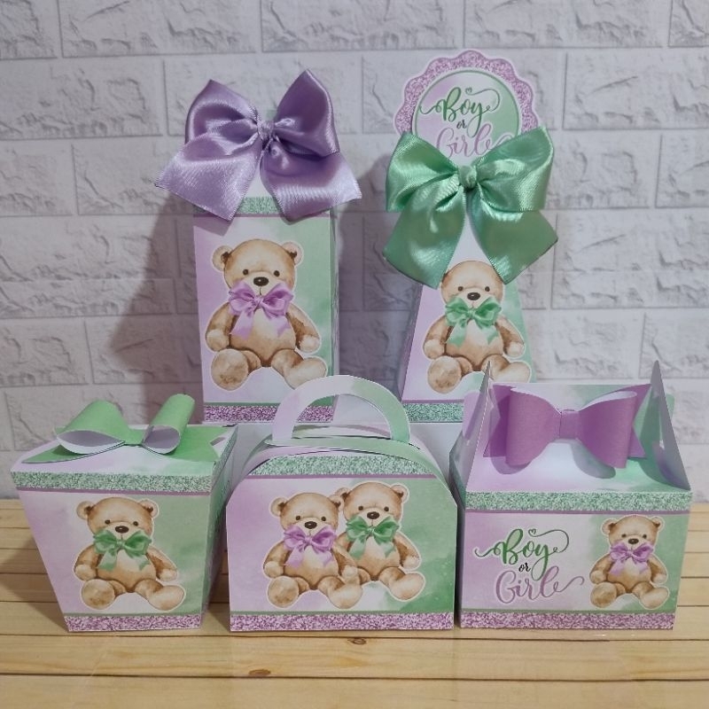 Kit Festa Chá Revelação Caixinhas Personalizadas lembrancinhas para Festas MONTADAS