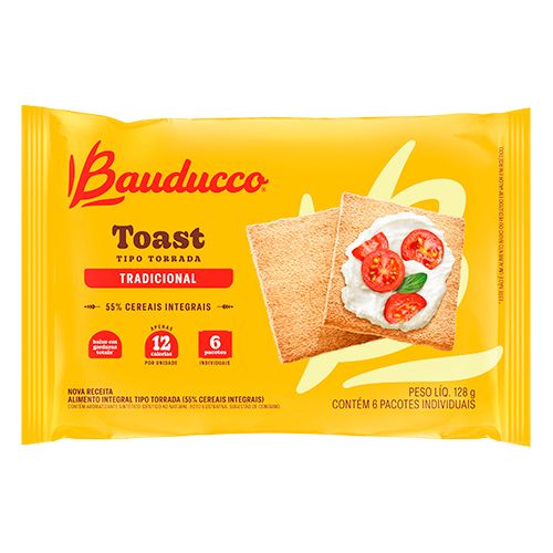 Torrada Toast Integral Multicereais Bauducco 128g - Cx com 5 Unidades