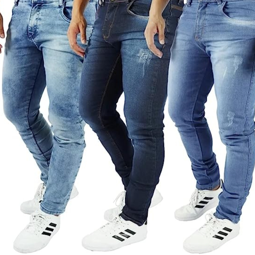 Kit 3 Calças Jeans Masculina Slim Original Elastano Lycra em Oferta na Shopee