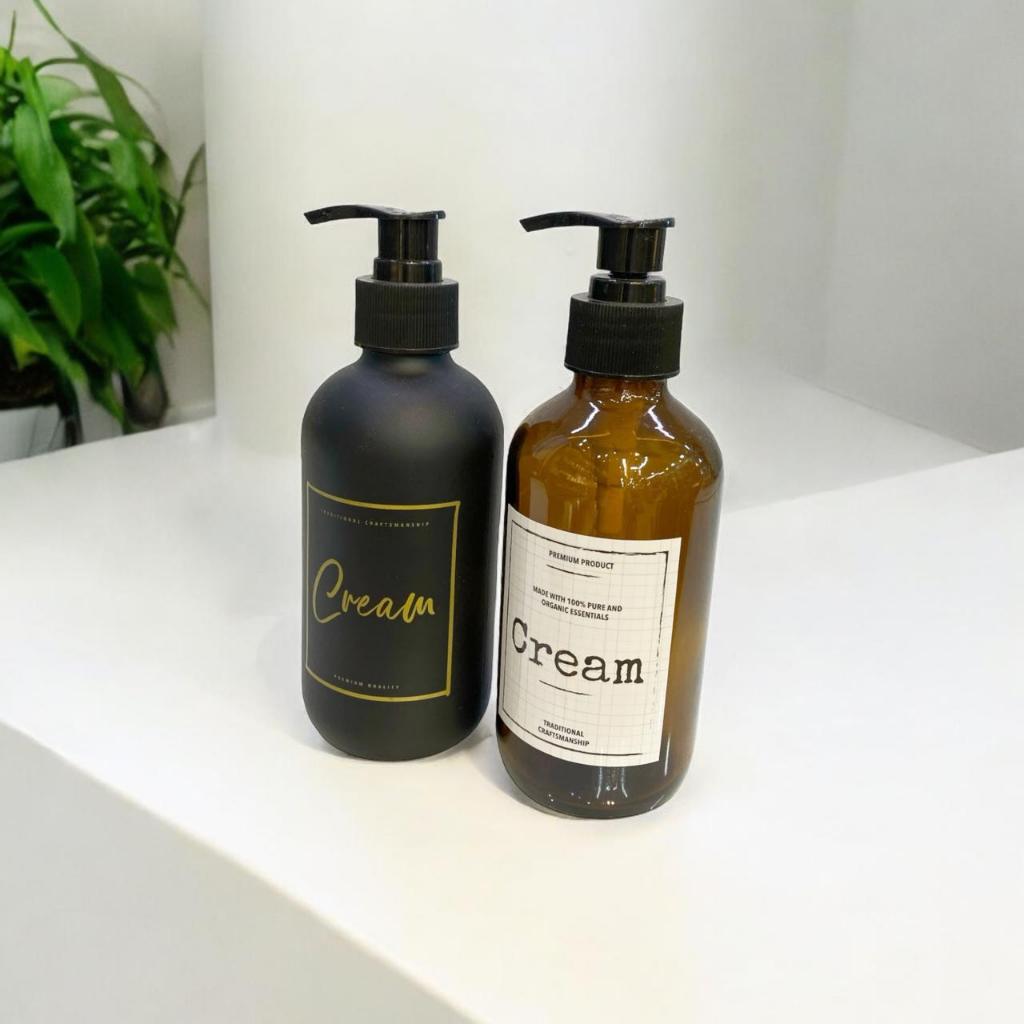 Porta Creme De Vidro Com Pump Frasco Cream Âmbar/Preto-Dispenser de Loção 250ml /LYOR