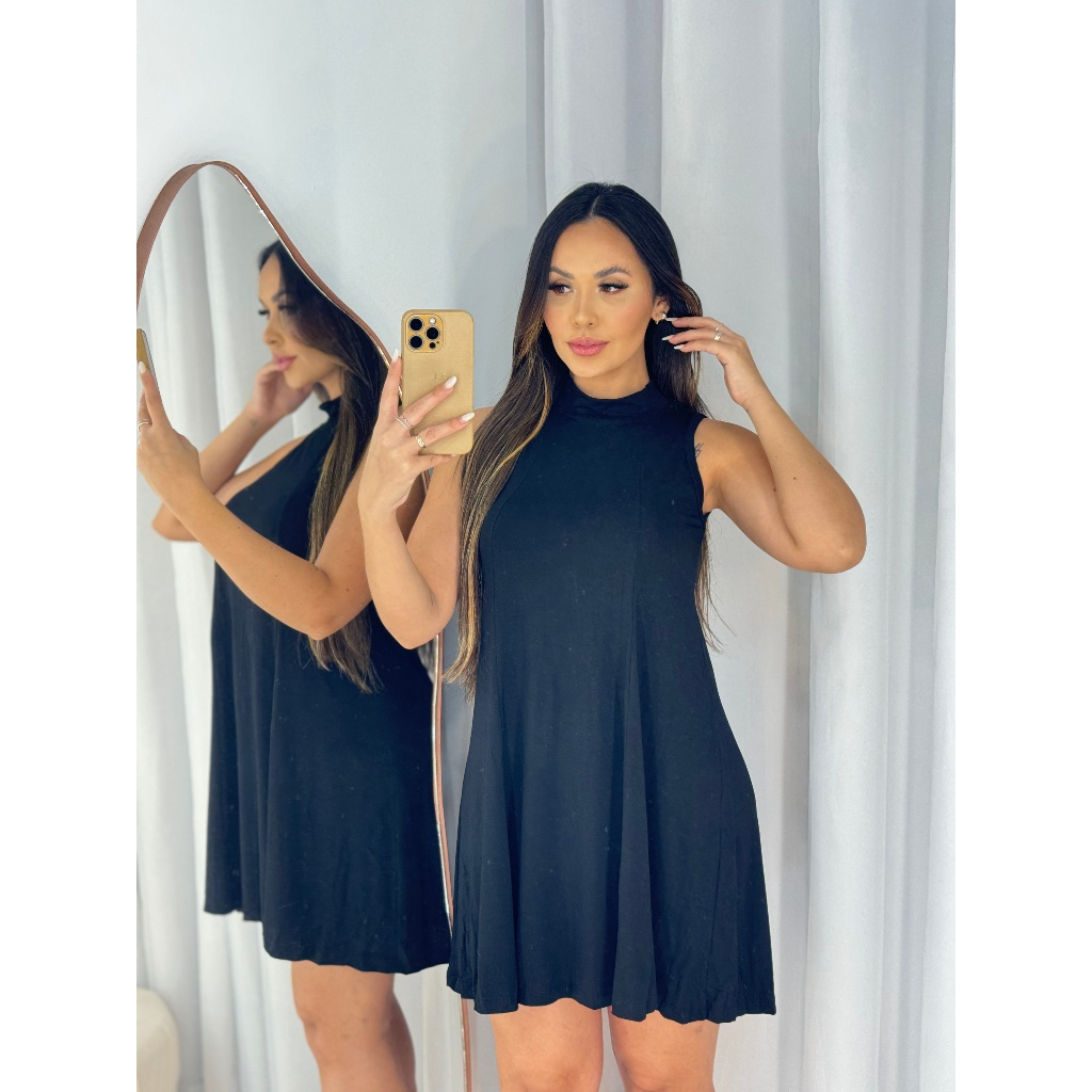 Vestido Básico Gola Alta Vestido Casual Dia A Dia Vestido Gringa