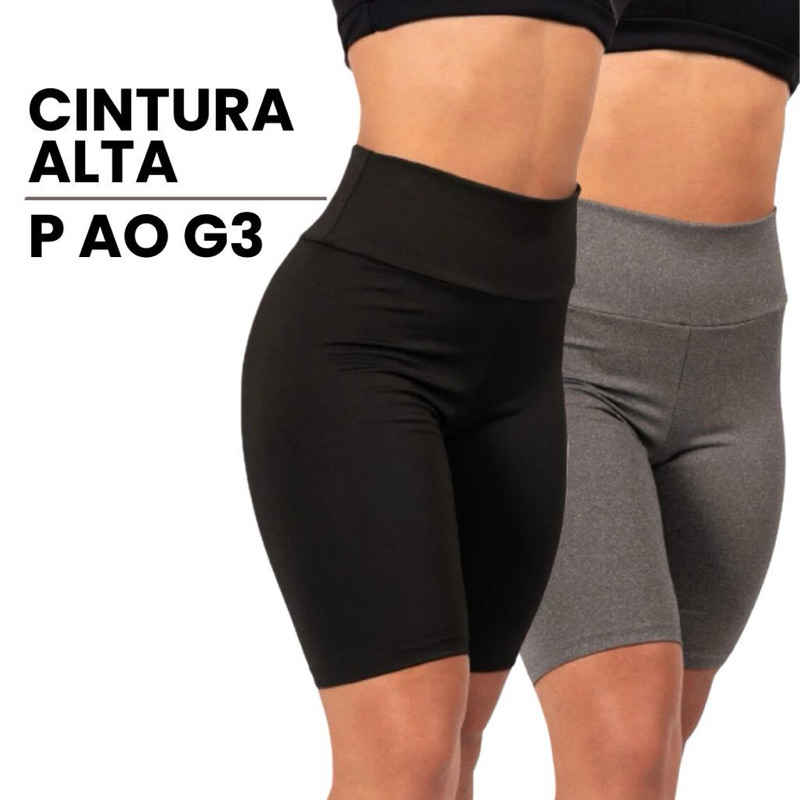 Kit 2 Bermudas Legging Femininas P ao G3 Plus Size Suplex Academia Meia Coxa Cintura Alta Grosso Zero Transparência em Oferta na Shopee