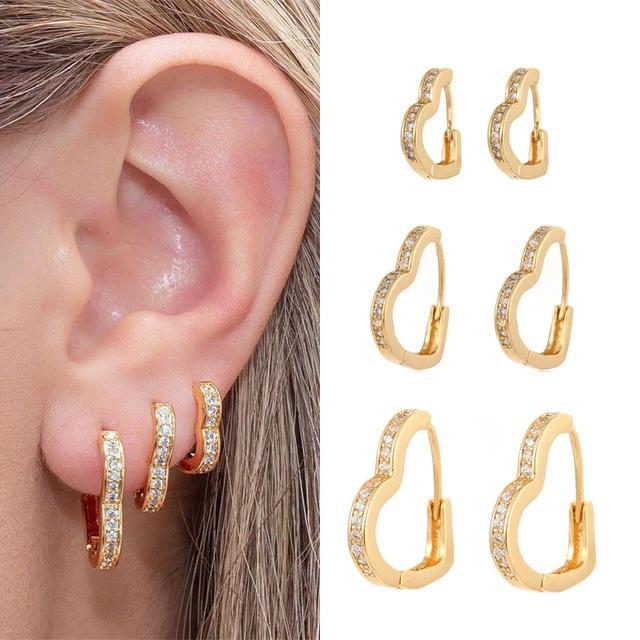 Trio Brinco Feminino Coração Vazado Cravejado Strass Zircônia Banhado a Ouro 18k em Oferta na Shopee