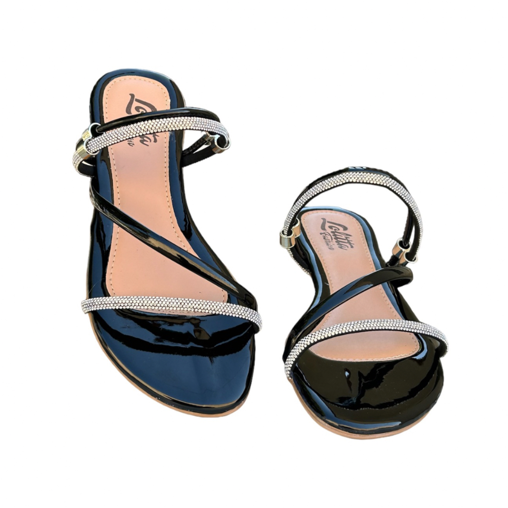 Sandália de strass rasteira feminina confortável tendência