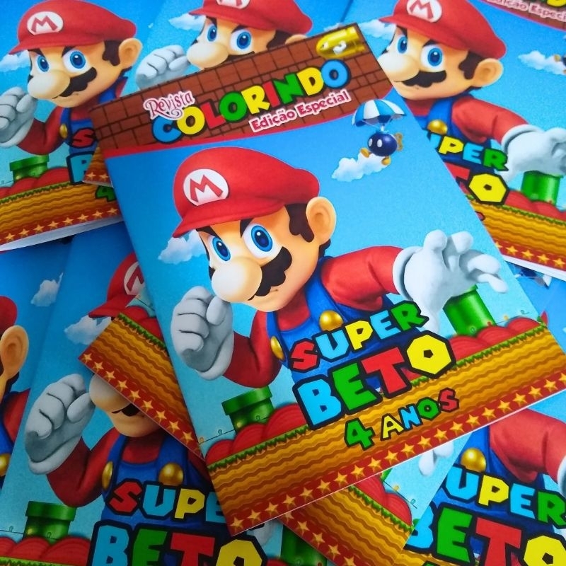 Revistinha de Colorir Mário Bros - 14x21cm (Livrinhos de Colorir p/ Aniversário Personalizado -  lembrancinha infantil)