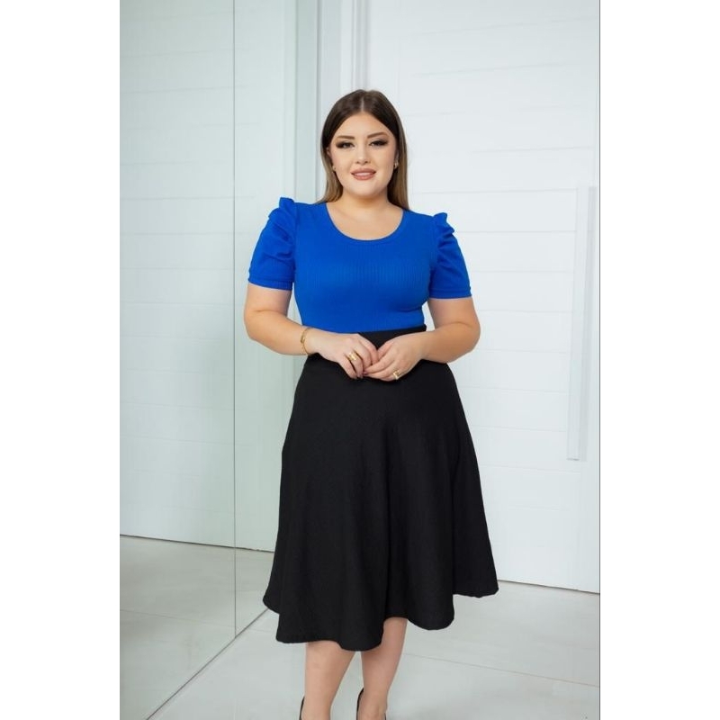 CONJUNTO BLUSINHA BUFANTE E SAIA GODÊ MIDI MODA EVANGÉLICA IGREJA CHIC