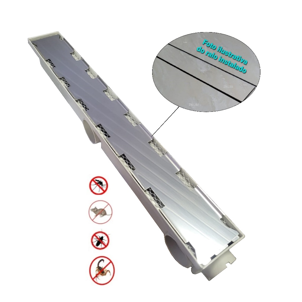 Ralo Banheiro Linear Oculto 6x50cm Invisível Sifonado Com Base Em Aço Inox Para Colar Piso