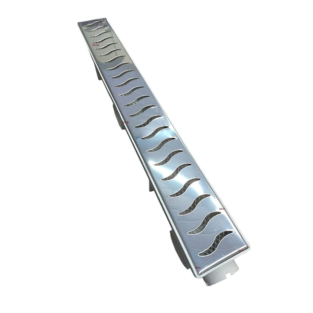 Ralo Linear Sifonado 6X50cm Anti Insetos Com Grelha Aberta Em Inox Polido E Caixa Coletora