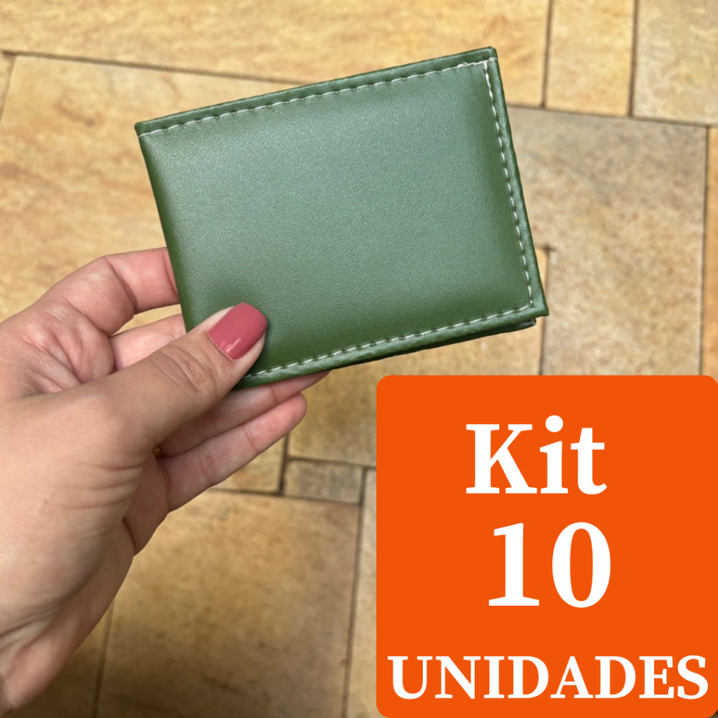Kit De Carteira Masculina Mini Slim 10 Unidades Em Couro Sintetico