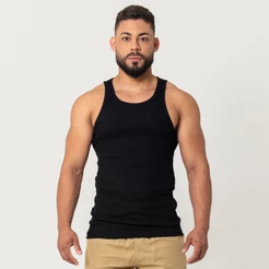 Regata Canelada Masculina Algodão com Elastano Preta – BRUNX