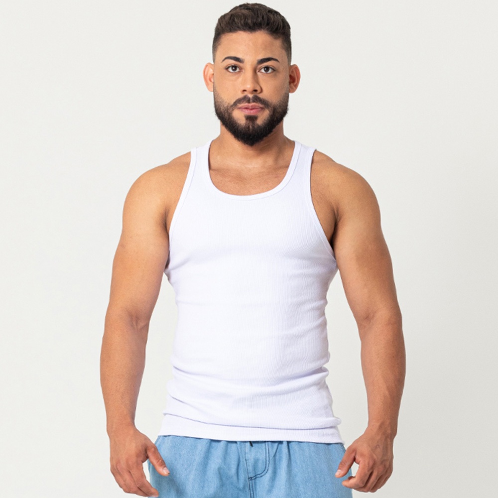 Regata Canelada Masculina Branca em Oferta na Shopee