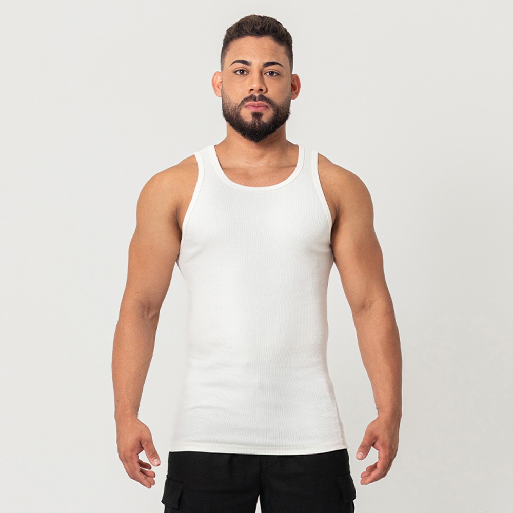Regata Canelada Masculina Off White em Oferta na Shopee