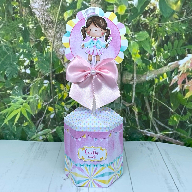 Lembrancinha centro de mesa personalizado circo rosa/personalizado para festa infantil