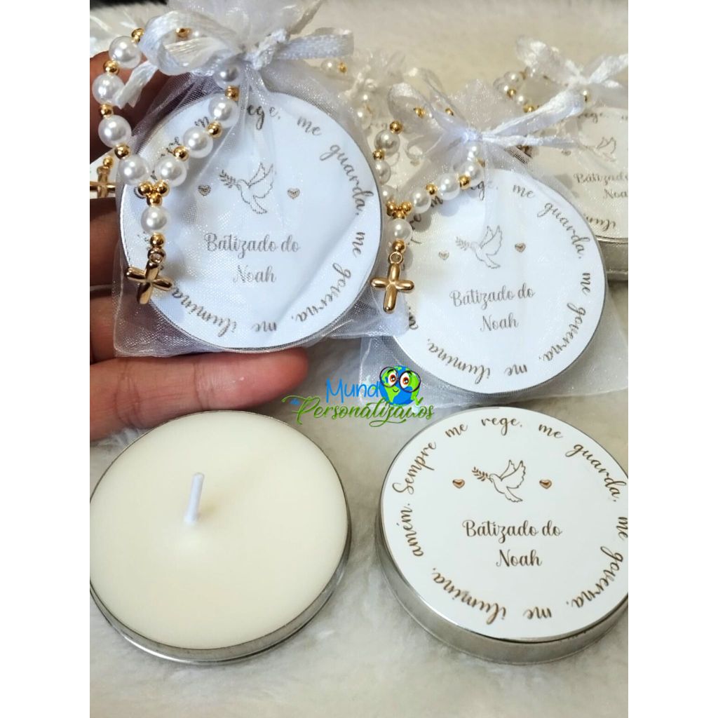 10 velas perfumadas com mini terço lembrancinhas de batizado