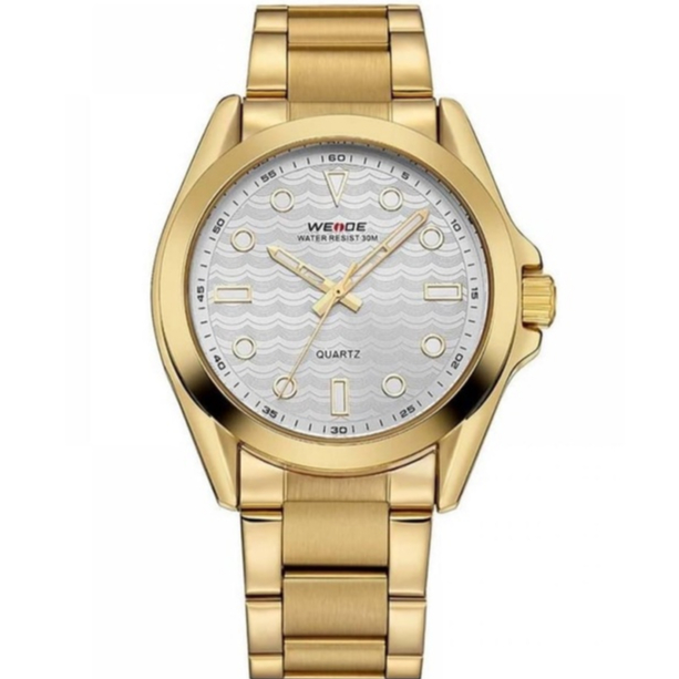 Relógio masculino weide 802 social dourado branco analógico casual wh-802