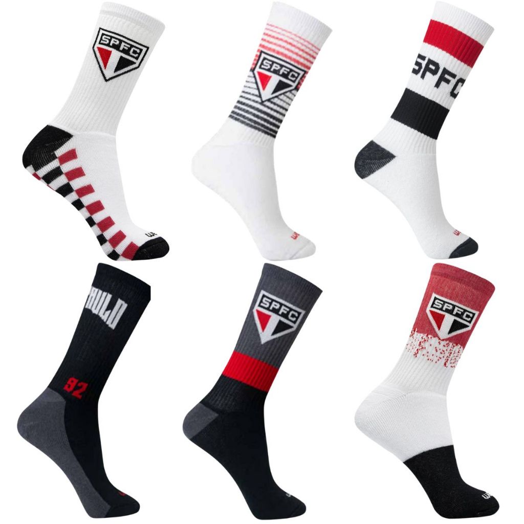 Meia Rikam Esportiva Masculina Sao Paulo SPFC Algodao Confortavel Cano Medio Academia Treino Futebol Feminino