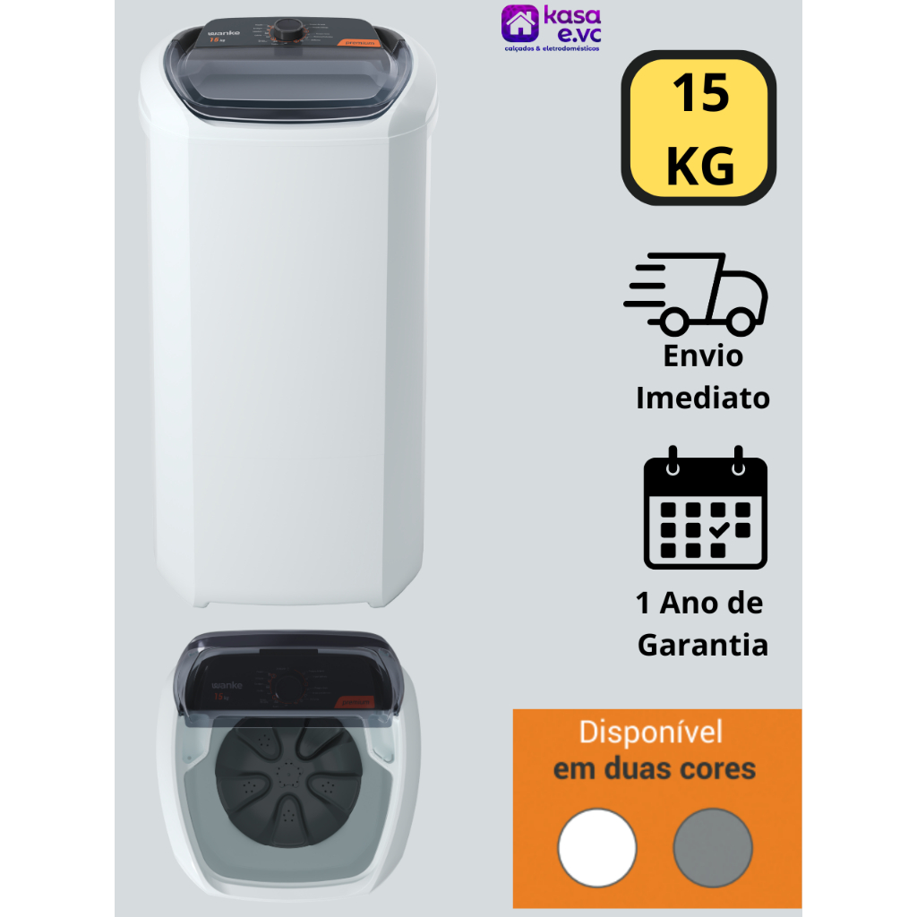 Máquina de Lavar 15kg tanquinho Semi-Automática Wanke Evolution  Lavagem por Agitação Com 4 programas