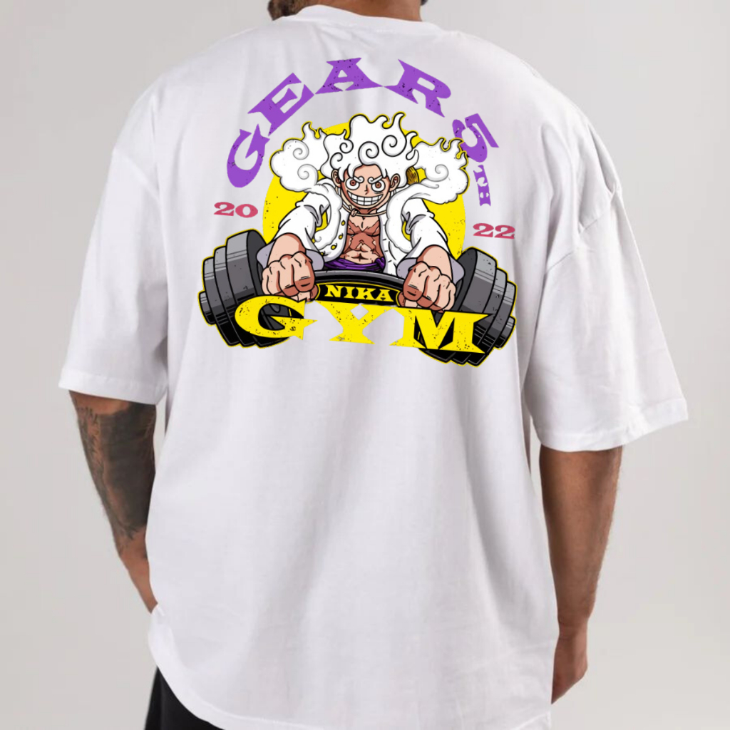 Camiseta Oversized Streetwear Grande Luffy Gear 5 GYM Moda Academia Treino Novo Lançamento