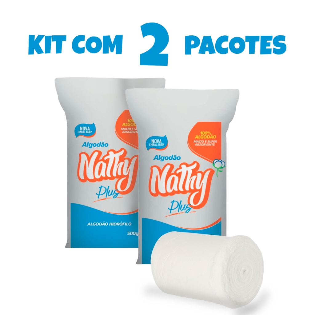 Kit 2 Un. Algodão Hidrofilo em Rolo 500g 100% Algodão Macio e Super Absorvente Nathy