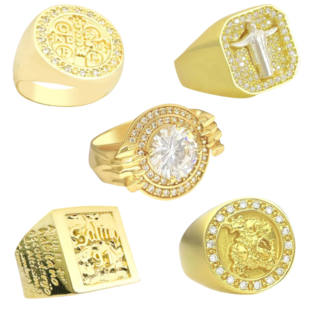 Anel Dedeira Masculino de Ouro 18k Anel Ice Modelo Único Banhado a Ouro