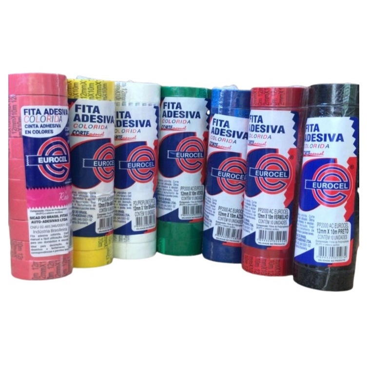 Fita Adesiva 12mmx10m Eurocel Durex Colorida C/10