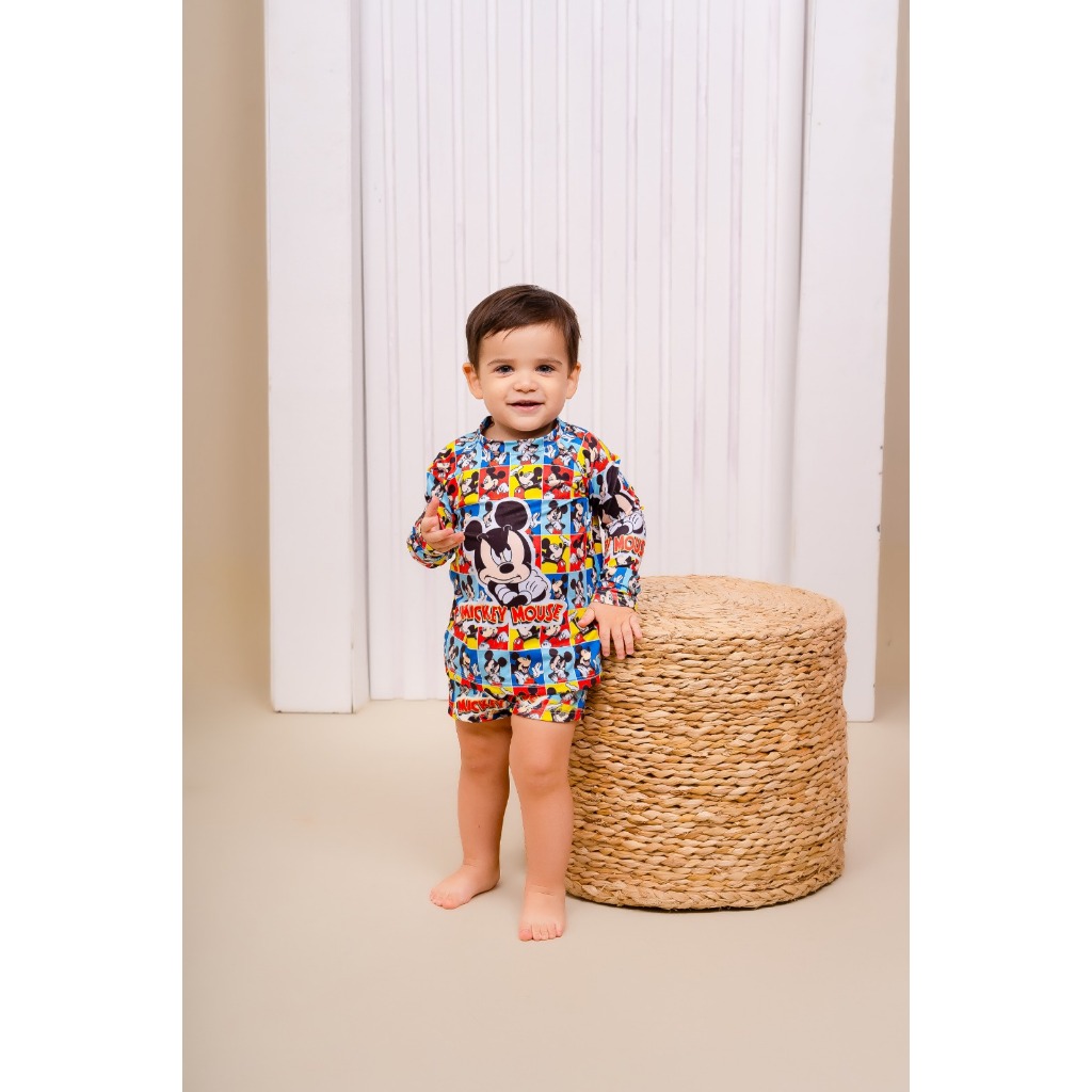 Camisa Proteção Solar + Sunga Mickey Camisa Uv50+ Termica Menino Tamanhos P,m,g Banho
