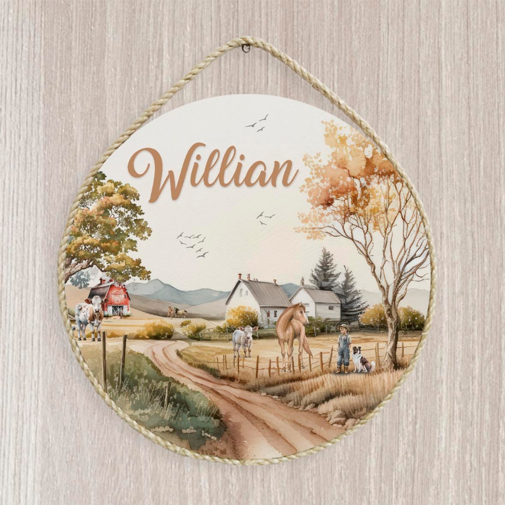 Quadro Porta Maternidade Fazenda Animais Cavalo Vacas Menino Personalizado PM630