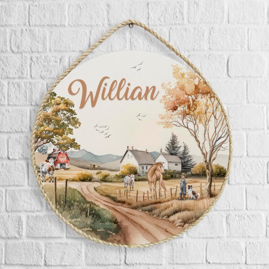 Quadro Porta Maternidade Fazenda Animais Cavalo Vacas Menino Personalizado PM630