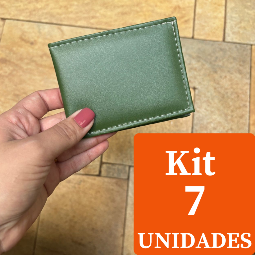Carteira Masculina Mini Slim Kit 7 Unidades Porta Cartão Pequena E Compacta Em Couro Sintetico
