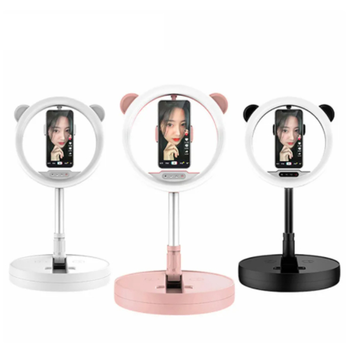 Ring Light LED dobrável para celular, fotografia vídeo maquiagem lâmpada em formato de anel com orelinha