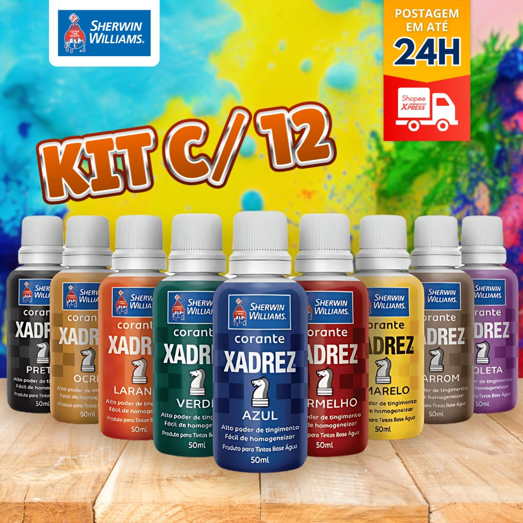 Kit 12 Corante Pigmento Liquido para Tinta e Massa 50ml Todas as Cores