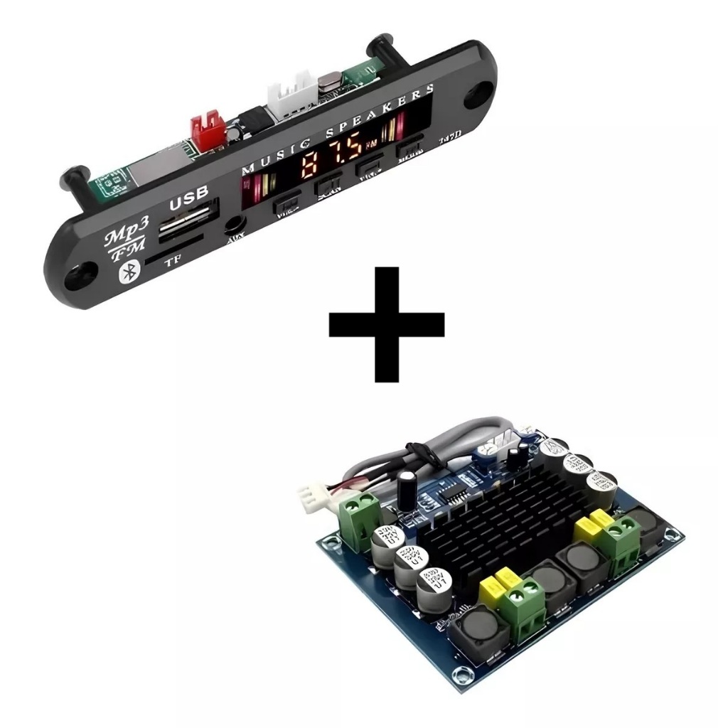 Kit Placa Decodificador Bluetooth Mp3 Fm Aux USB  + Placa Amplificador TPA3116D2 240W CHIP ORIGINAL