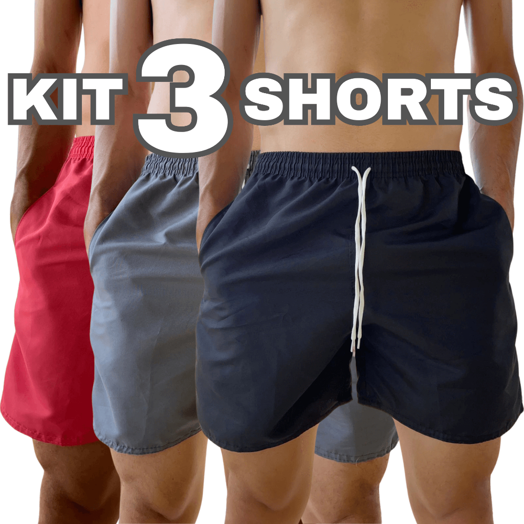 Kit 3 Shorts Tactel Masculino Mauricinho com Elástico e Cordão Moda Praia Fitness Envio Imediato