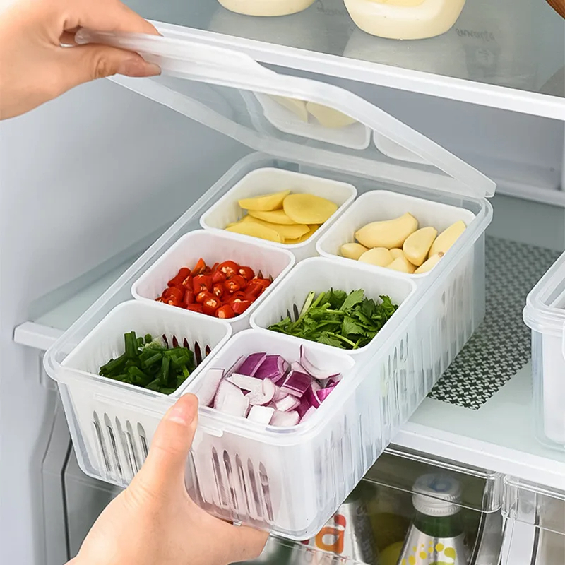 Caixas Organizadoras Plásticas Guloseimas / Frutas Geladeira 6 Divisórias