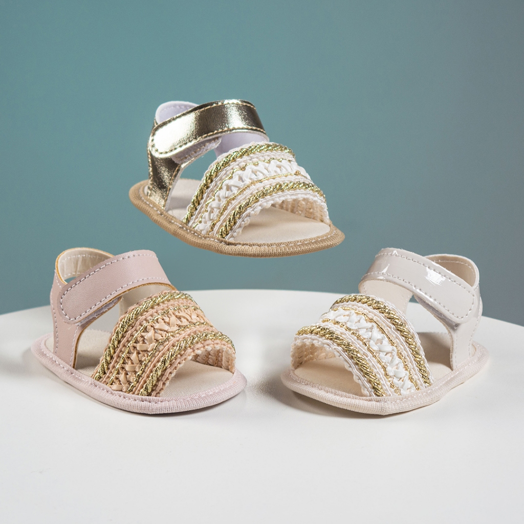 Sandália Infantil Bebê Menina Bordada Macramê Bege Off White Dourada Benne Kids Qualidade ...