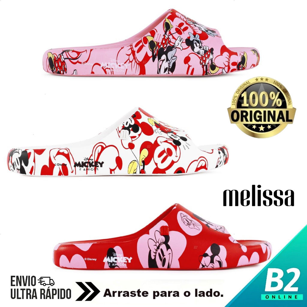 Chinelo Slide Melissa Free Print Mickey and Friends Feminino 100% Original Com Nota Fiscal e Garantia