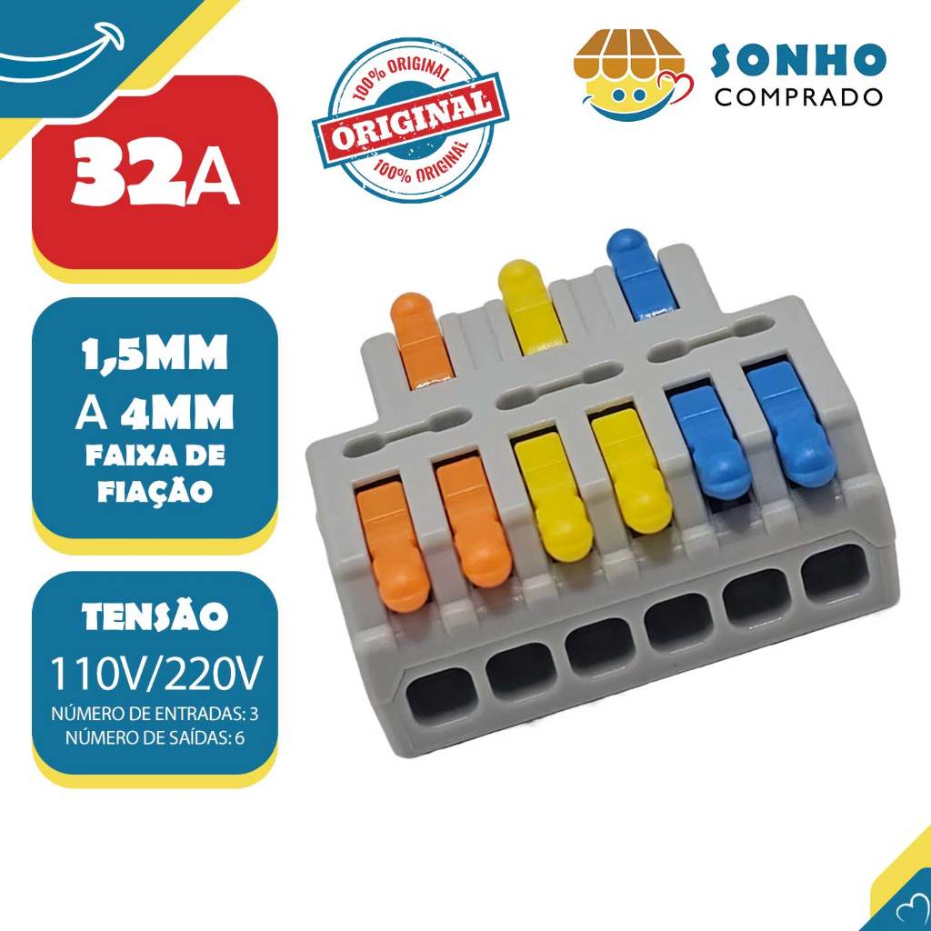 Conector Derivador 3:6 32A 1,5mm a 4mm 074014 InterNEED