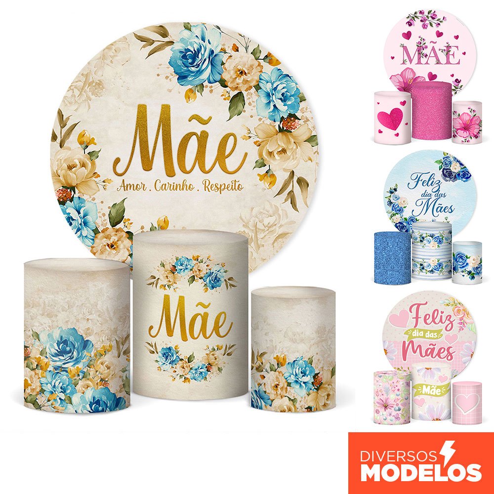 Capa de Cilindro e Painel Redondo Decoração Dia das Mães Veste Fácil Sublimada Em Tecido em Oferta na Shopee