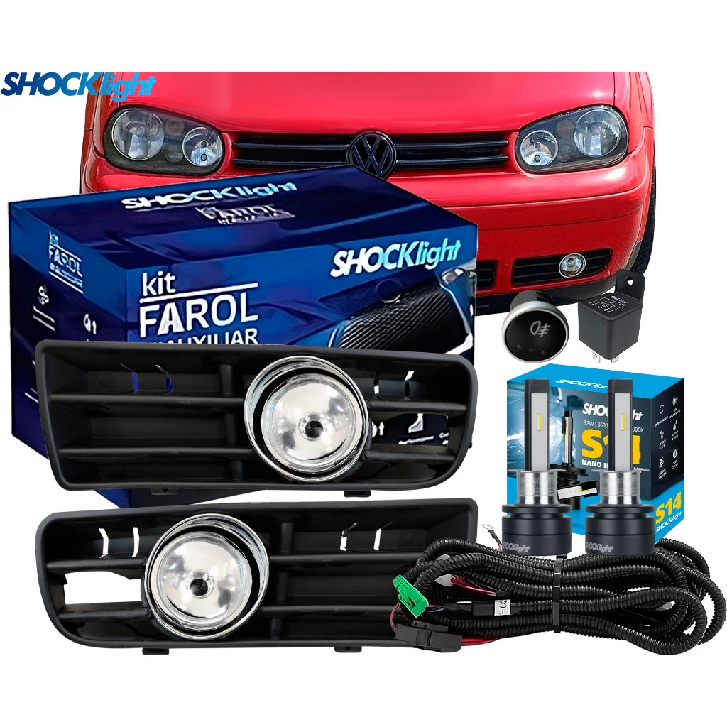 Farol Milha Golf 1999 2000 2001 2002 2003 2004 2005 2006 com Lâmpadas Super LEDs Chicote Botão Relé