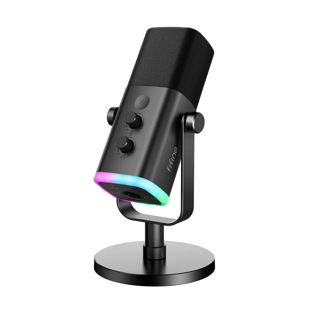 Microfone Gamer USB/XLR Fifine Streaming AM8 Cardioide Dinâmico RGB Mute Volume Monitoramento Preto