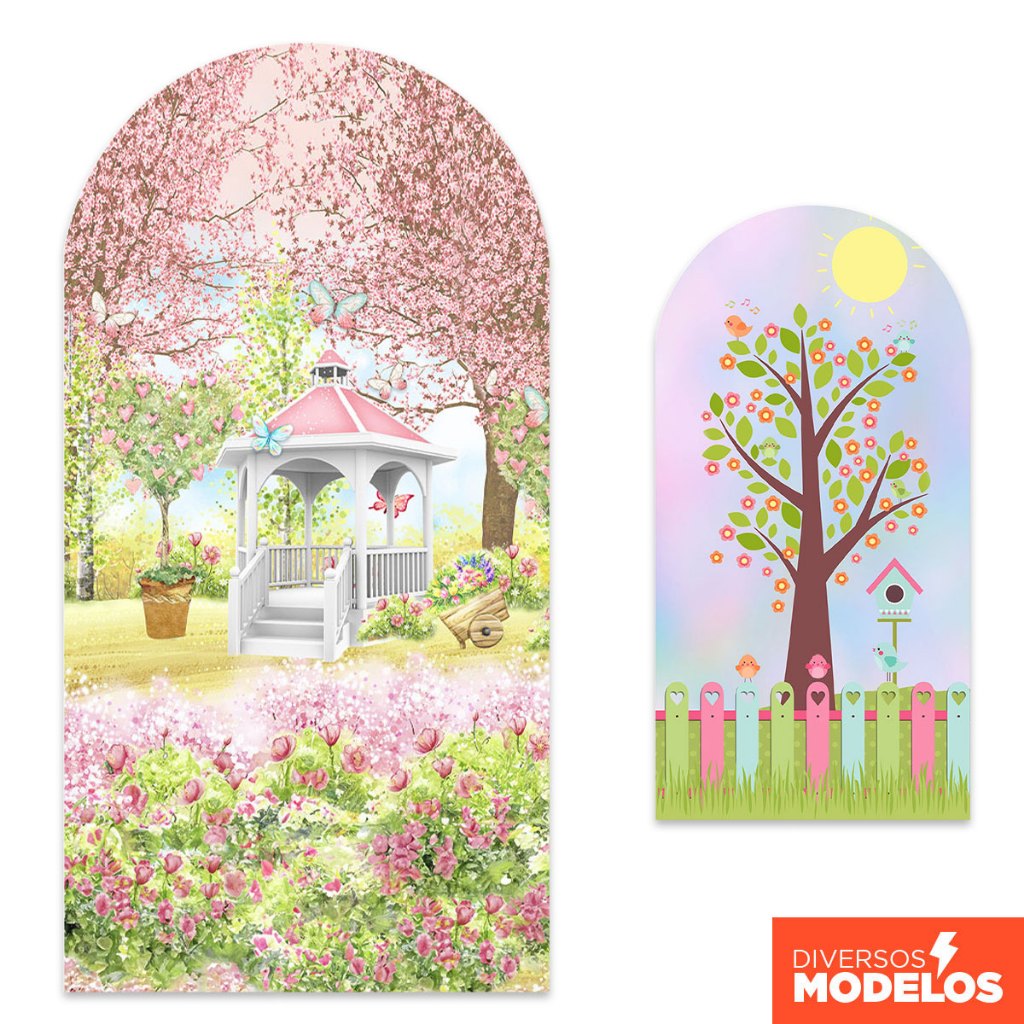Capa Painel Romano Jardim Encantado Festa Sublimado Decoração Em Tecido Com Elástico 2x1m em Oferta na Shopee